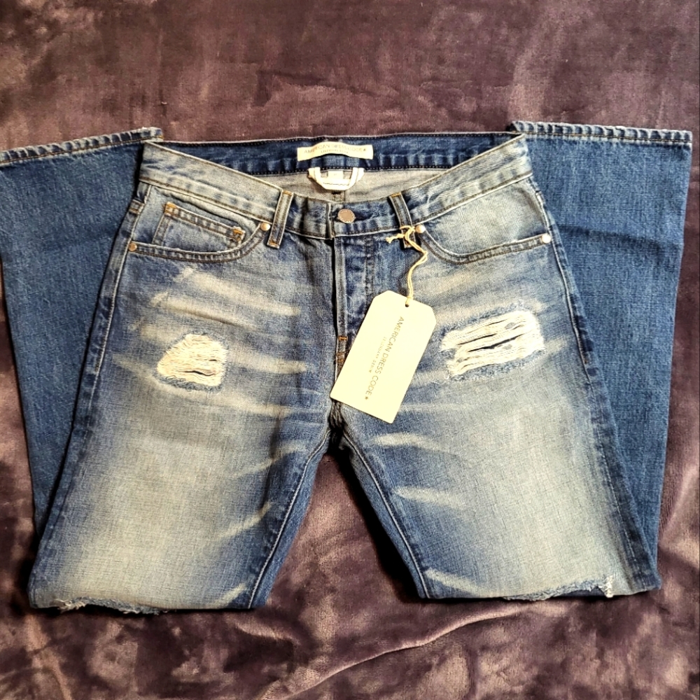 American Dress Code Distressed Straight Leg Button Fly Jeans Size 25 NWT